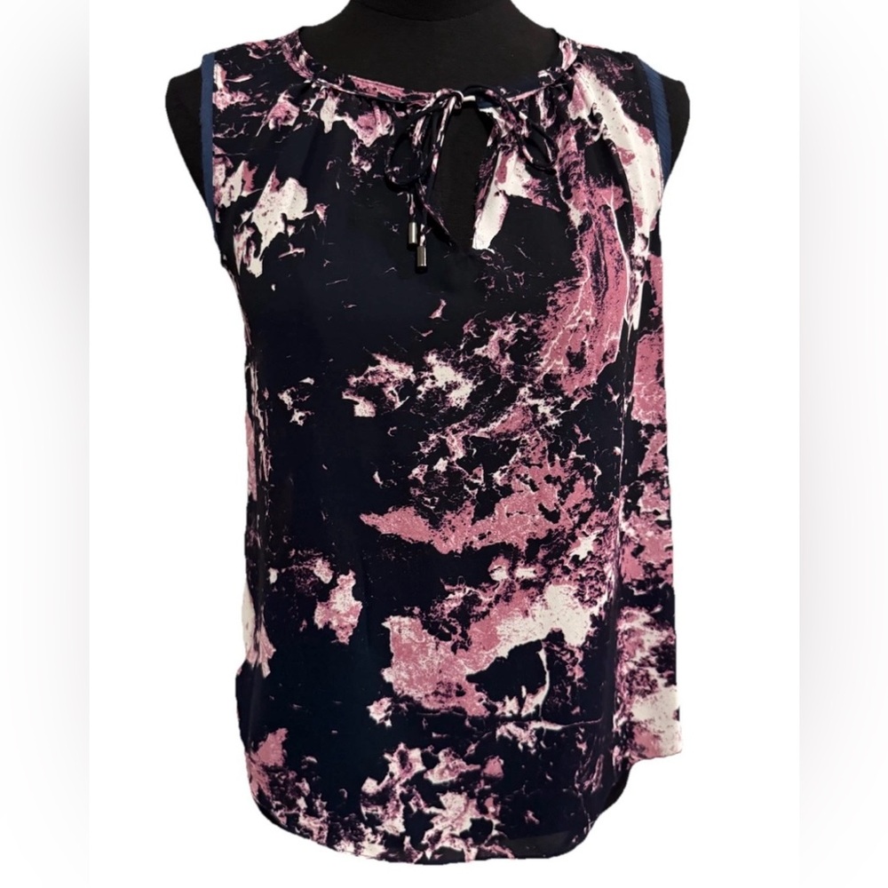 Simply Vera Vera Wang Women's Sheer Sleeveless Multicolor Tie Front Blouse, PXS